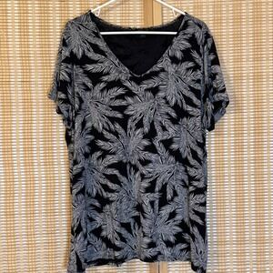 J. JILL Womens XL Top Tropical Back White Short Sleeve Vacation Casual Granny